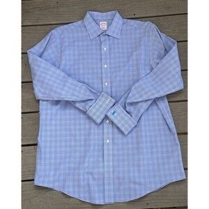 Brooks Brothers Supima Cotton French Cuff Dress Shirt Blue Micro Check 16.5-34